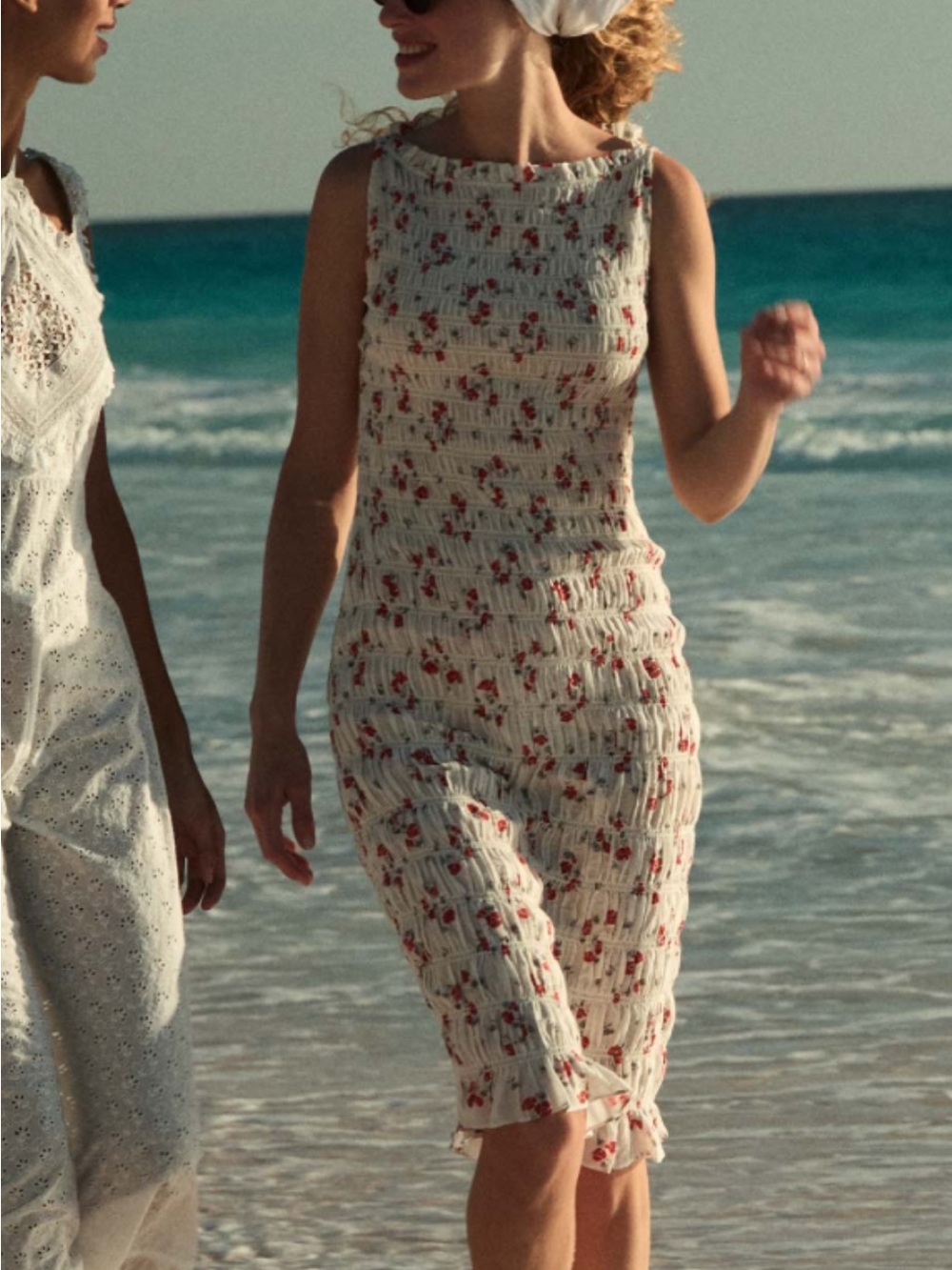 Doen Cream Dress with Red Floral Print